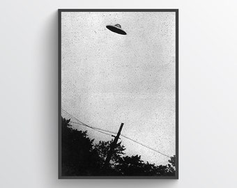 Flying Saucer poster, UFO, home decor, wall decor, poster art, vintage ufology photography, CIA archive print, poster, art print