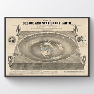Quadratische stationäre flache Erde 1893 Karte, Vintage Kosmologie, Erdplakat, Mythos, antike Karte, alte Karte, alternativer Wissenschaftsdruck, Plakat