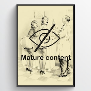 At the doctor’s office, vintage fetish art, retro pin-up, kinky, mature illustration, print, poster, wall decor