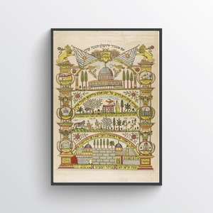 Arte Judaica vintage, Poster, Stampa Tempio di Gerusalemme, Targa Mizrah, Stampa Mizrach, Ebraismo, Ebraico, Talismano, Arredamento ebraico, Arte murale