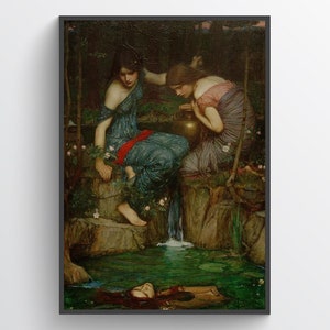 Ninfe che trovano la testa di Orfeo dipinto preraffaellita di John William Waterhouse, mito, arte mitologica, stampa, poster, arte vintage,