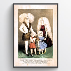 Vintage freak show poster, Wonderful Albino Family, human oddities, retro circus print, wall decor