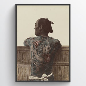 Tattooed Japanese man vintage photo – Yakuza, print, poster, irezumi, tattoo art, body art, Japan, crime