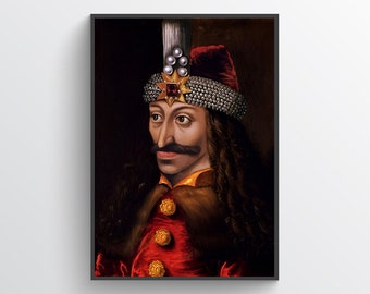 Vlad Tepes, książę Wołoszczyzny – plakat Draculi, grafika, malarstwo portretowe, średniowieczny palownik, grafika wampira,