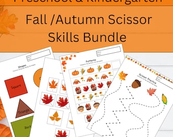 Fall/ Autumn Scissor Skills Activities. Printable Fine Motor Activity. Preschool & Kindergarten Cutting Practice.