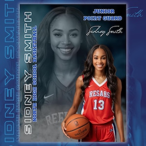 May include: A promotional graphic for Sidney Smith, a junior point guard for North High School Basketball. The design features a portrait of Smith, a basketball, and the text "RESARS 13". The background is a gradient of blues.