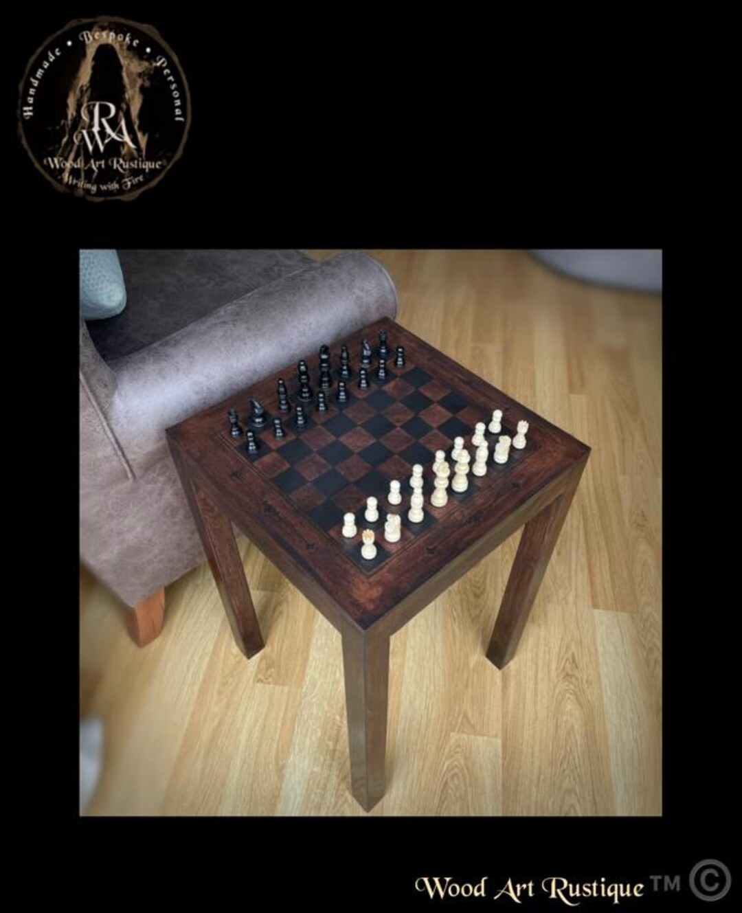 Handmade Bespoke Pyrography Chess Table - Dark Wood Stain - Etsy Canada