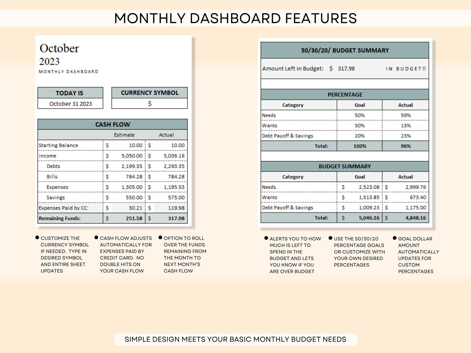 50/30/20 Budget Spreadsheet, Monthly Budget Planner, Basic Budget