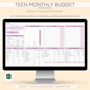Foglio di calcolo del budget per adolescenti, Strumento di budget per adolescenti, Pianificatore finanziario per adolescenti, Pianificatore di budget per adolescenti, Primo budget per adolescenti, Gestione del denaro per adolescenti