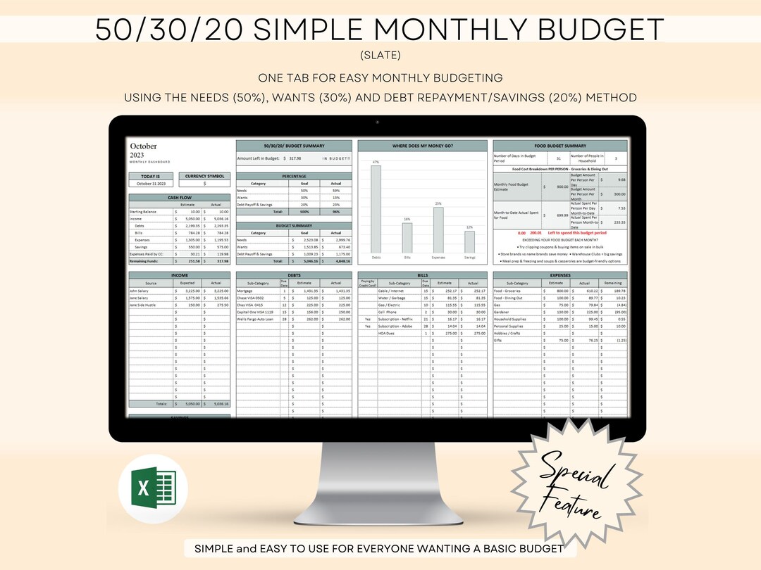 50/30/20 Budget Spreadsheet, Monthly Budget Planner, Basic Budget 50/30/20 Budget Spreadsheet, Monthly Budget Planner, Basic Budget