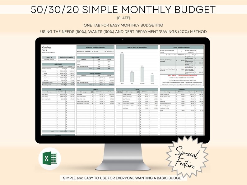 50/30/20 Budget Spreadsheet Monthly Budget Planner Basic Budget 50/30/20 Budget Spreadsheet Monthly Budget Planner Basic Budget