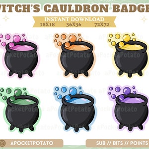 Niedlicher Hexenkessel Twitch Sub Abzeichen oder Bit Abzeichen - Abonnenten Abzeichen - Kawaii Abzeichen - Halloween Abzeichen - Spooky Abzeichen - Fantasy Kessel -