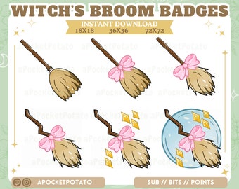 Hexenbesen Sub/Bit Badge Pink Schleife - Twitch Sub Badge - Kawaii Magical Girl - Süßes Badge - Halloween Badge - Fantasy