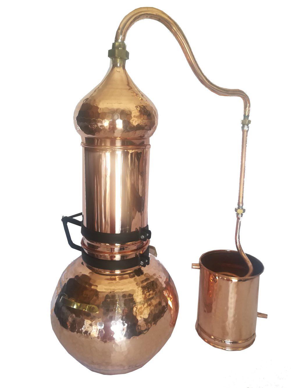 Kupfer-Destillierkolben mit kippbarer Säule. Kann in einen traditionellen Destillierkolben umgewandelt werden.