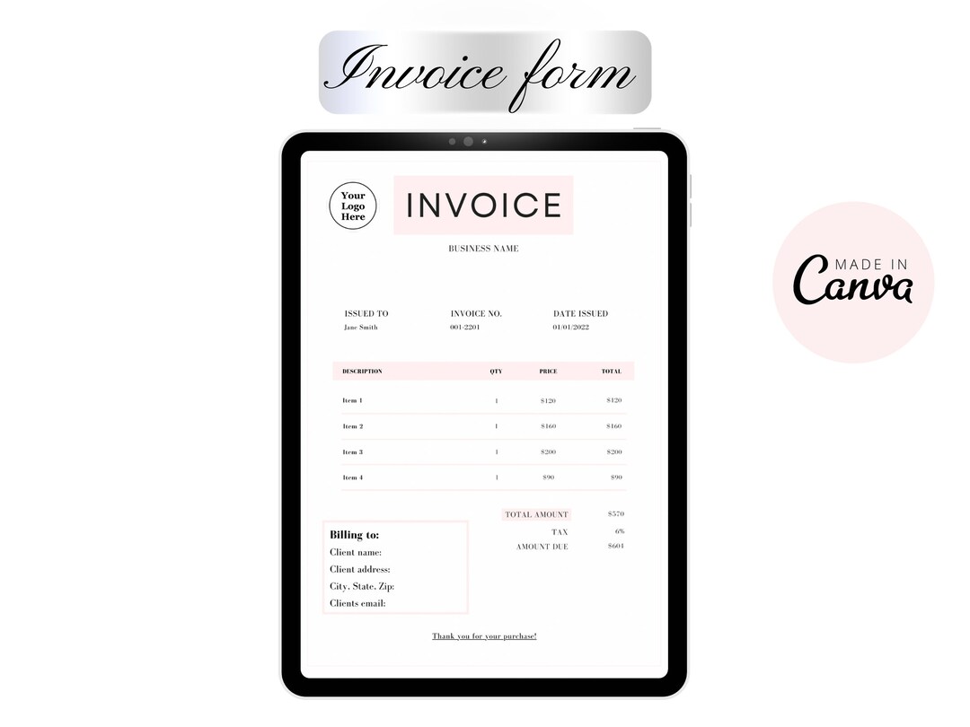 Pink Invoice Canva Template - Etsy