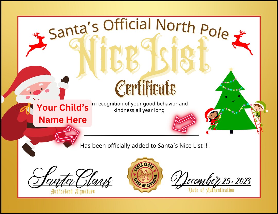 Nice List Certificate Etsy