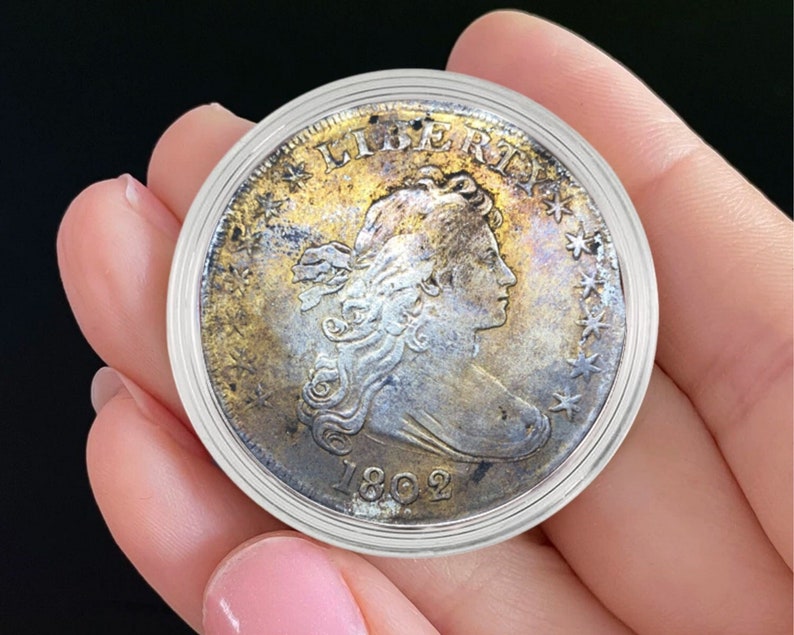 Rare 1802 Liberty Flowing Hair American US Dollar Silver multiColor Antique image 1