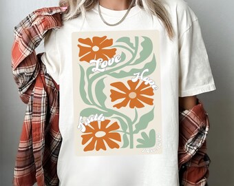 Faith Hope Love Shirt, Retro Christian Shirt, Boho Wildflowers Tshirt, Boho Christian Shirt, Floral Nature Shirt, Art Nouveau Art Deco Shirt