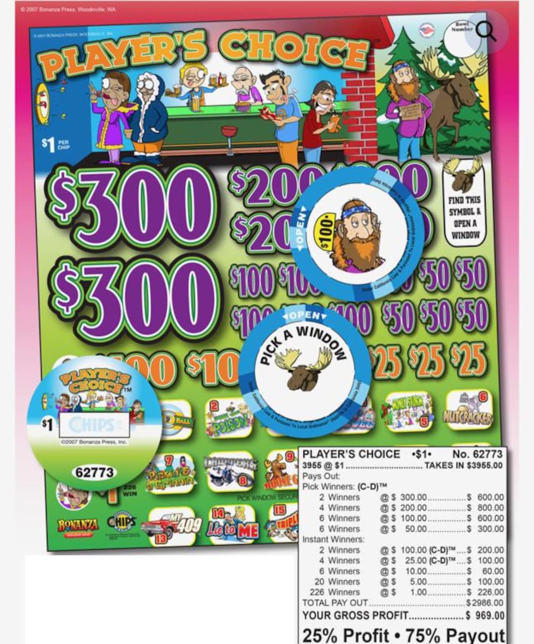 Pull Tab Tickets - Chips - Game - Players Choice - 3,955 Ct - Etsy