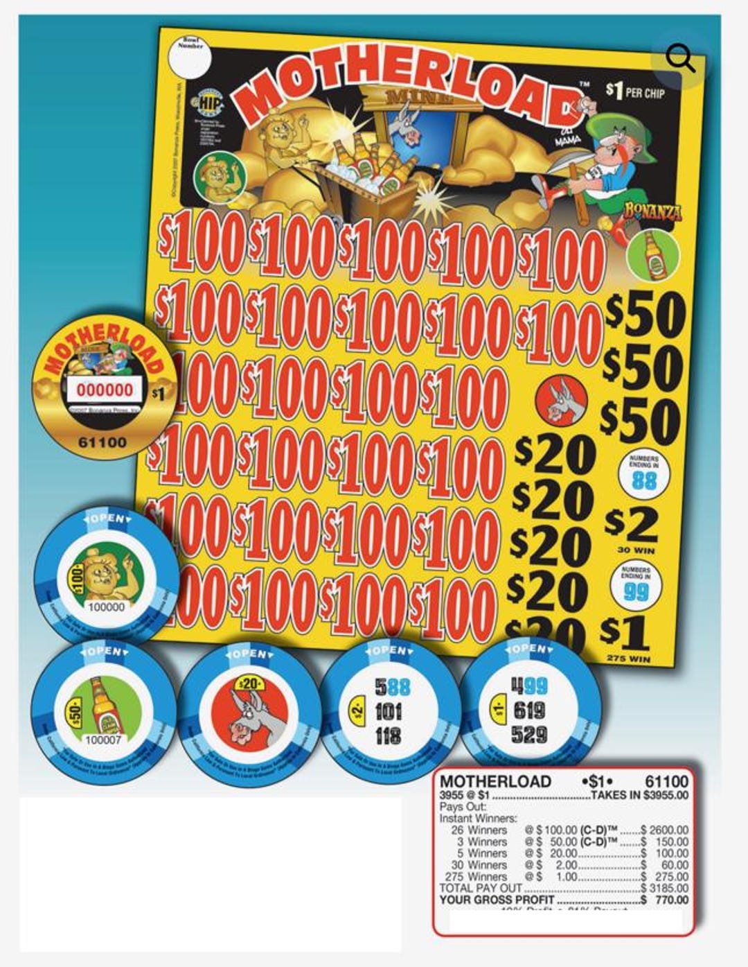 Pull Tab Tickets - Chips - Game - Pick Board -motherload- 3,955 Ct - Etsy