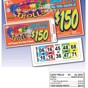 Pull Tab Tickets – Hard Cards – Game - Lucky Trolls - 210 ct