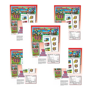 May include: Multiple Mini-Horse Race game sets. Each set features colorful illustrations of horses and jockeys, with text including "$125" and "15 Play Tickets". The sets also include cards with horse racing graphics.