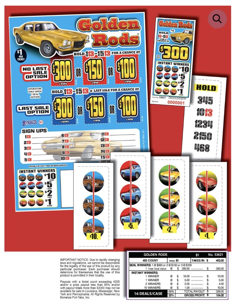 Pull Tab - Hard Card - Tickets Game - Golden Rods