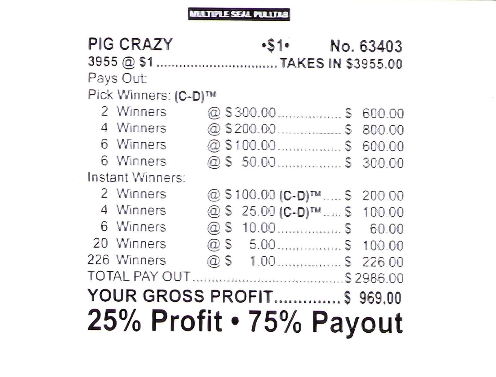 Pull Tab Tickets - Chips - Game - Pick Board - Pig Crazy - 3,955 Ct - Etsy