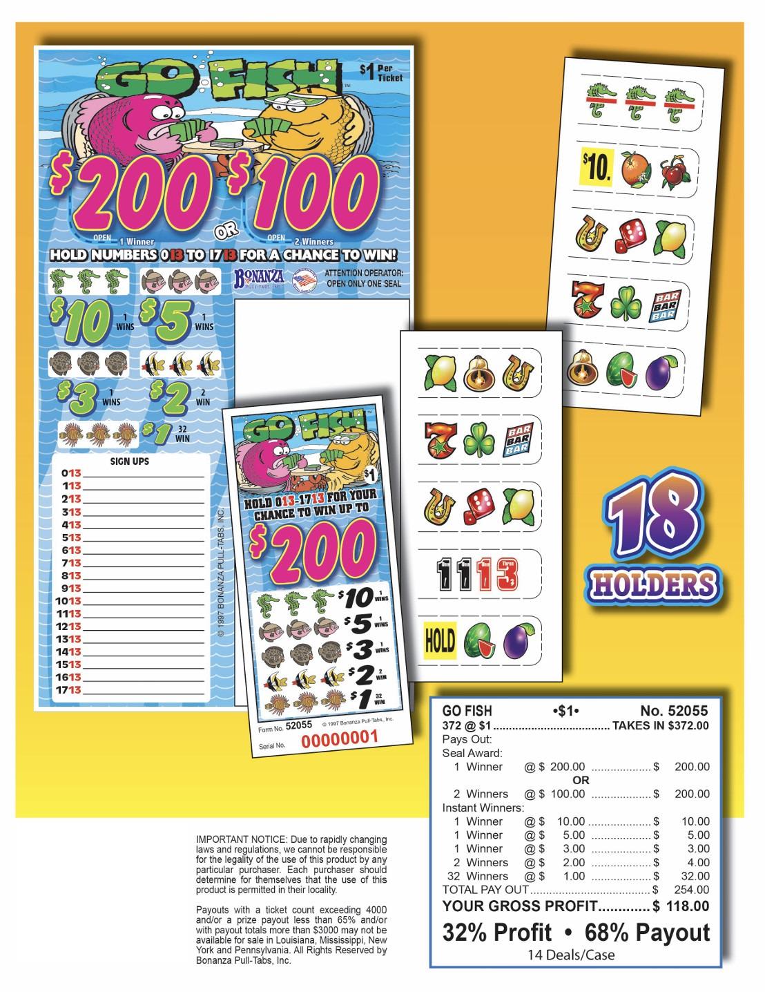 Pull Tab Ticket - Hard Card Tickets - Game - Go Fish