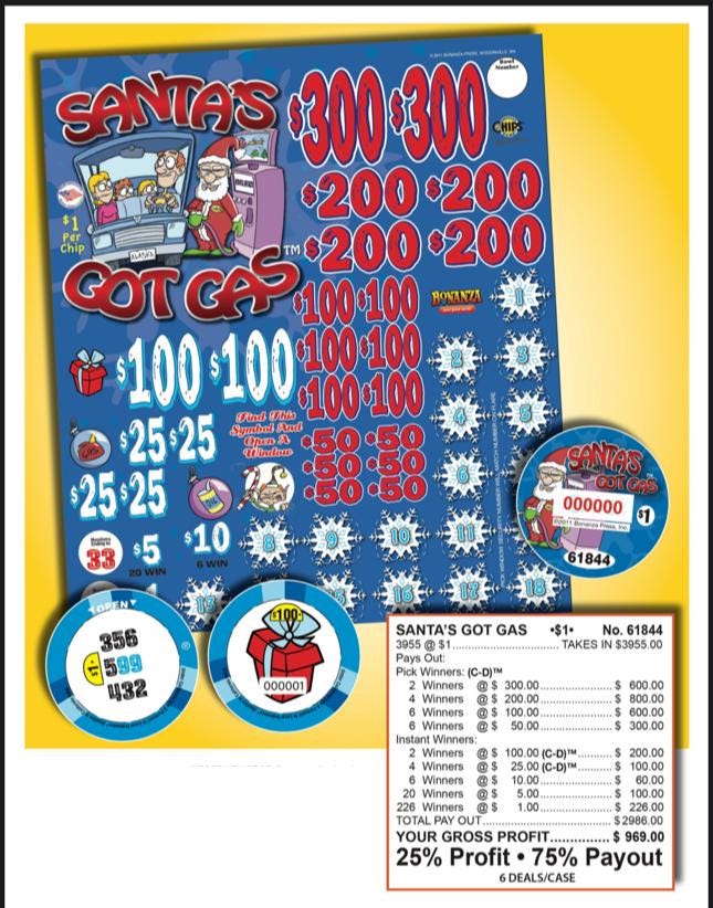 Pull Tab Tickets - Chips - Game - Pick Board - Santa's Got Gas - 3,955 ...