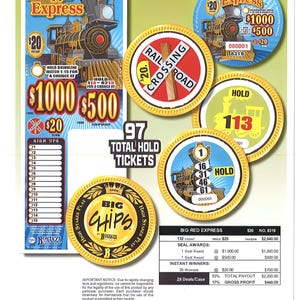 Pull Tab Tickets - Chips - Game - Holder - Big Red Express - 132 ct