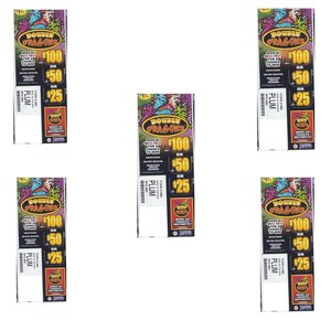 May include: Multiple "Double Dragons" scratch-off lottery tickets. Each ticket features the game's logo, prize amounts of $100, $50, or $25, and the word "PLUM". The tickets are arranged against a white background.