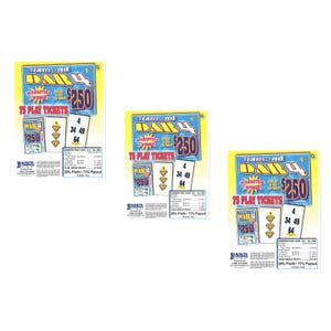 May include: Three Diamond Dab 4 lottery tickets. Each ticket features the text "Diamond Dab 4", "Guaranteed to Win", and "75 Play Tickets". The tickets display the numbers 4, 34, 49, and 64.