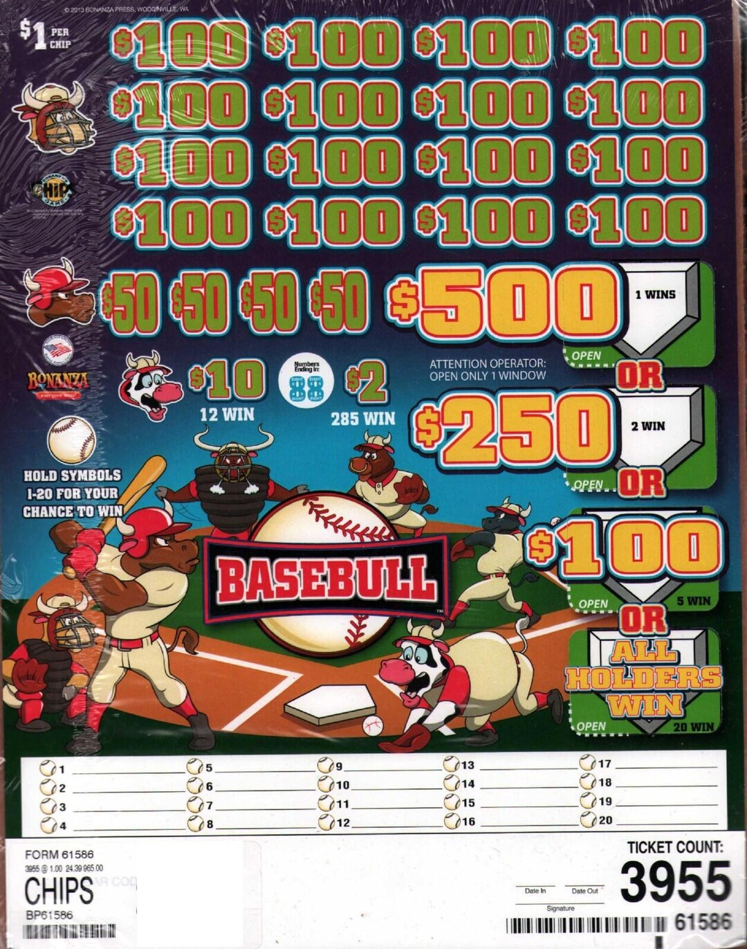Pull Tab Tickets - Chips - Game - Basebull - 3,955 Ct - Etsy