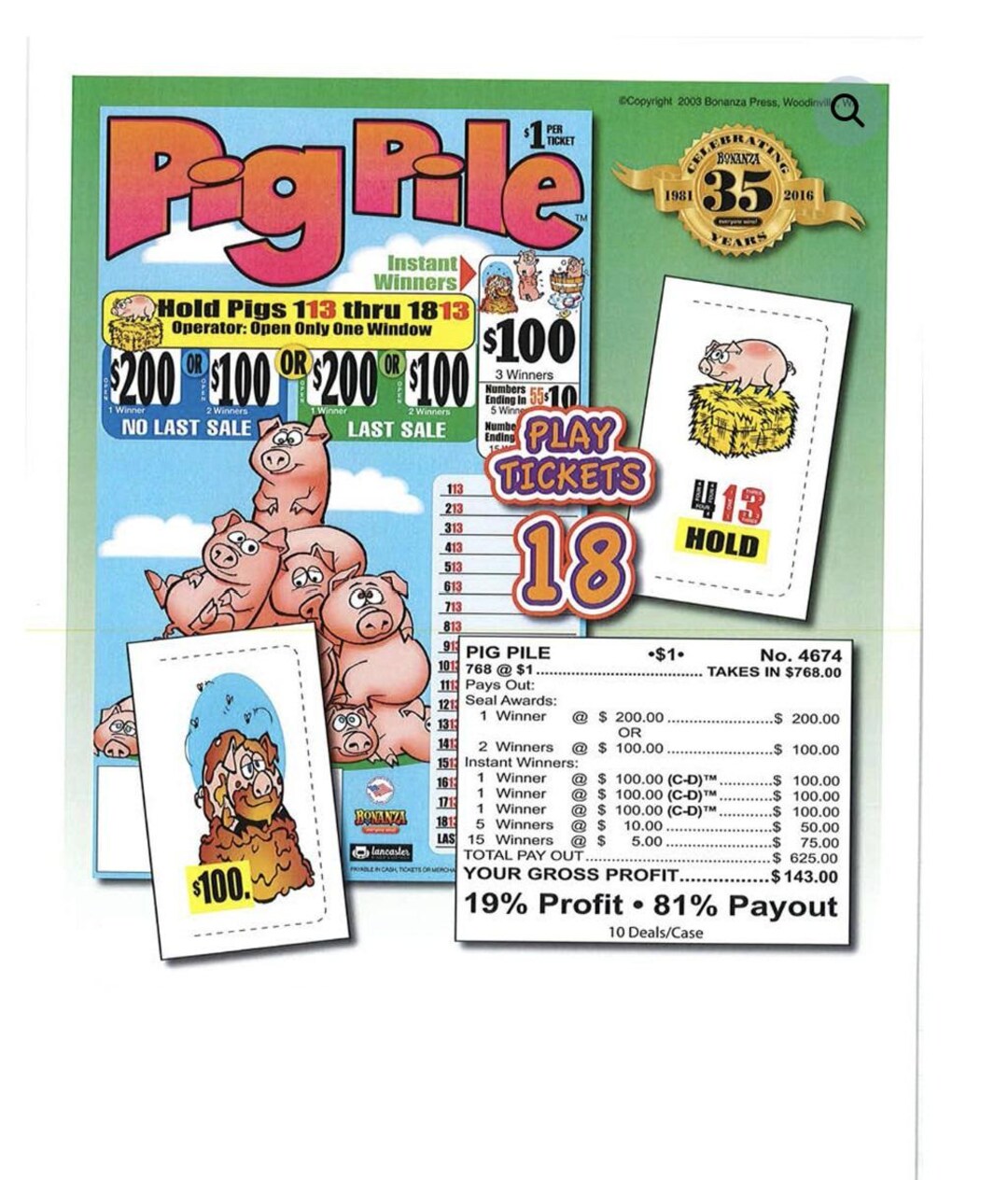 Pull Tab Tickets - Hard Card - Game - Pig Pile - 768 Ct - Etsy