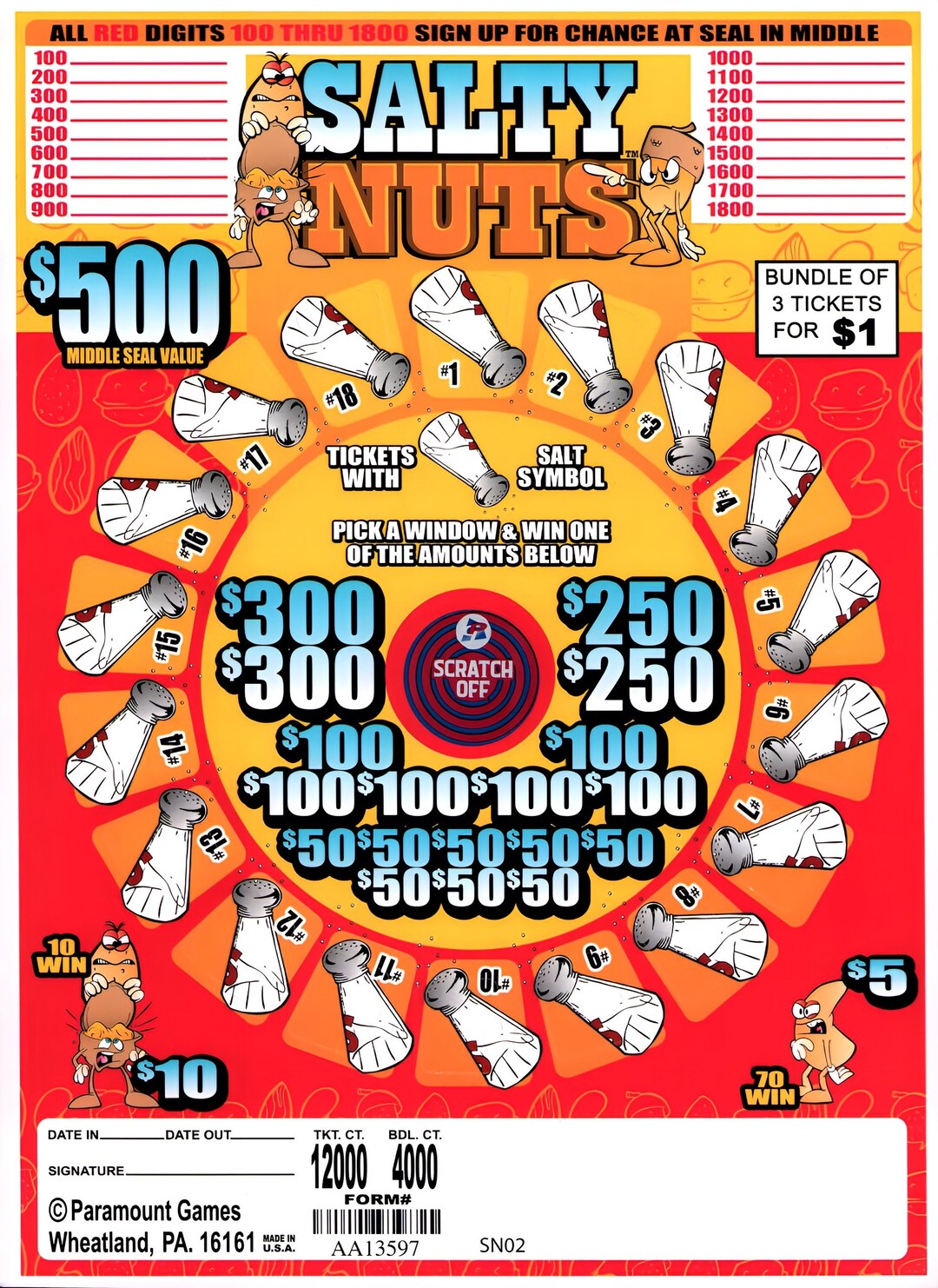 Salty Nut 500 - Jar Ticket - Pull Tab Ticket - Pick Board - Holder ...