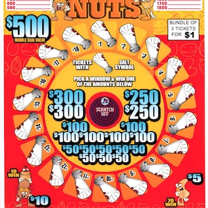 Salty Nut 500 - Jar Ticket - Pull Tab Ticket - Pick Board - Holder - Ticket for Amusement Purposes Only