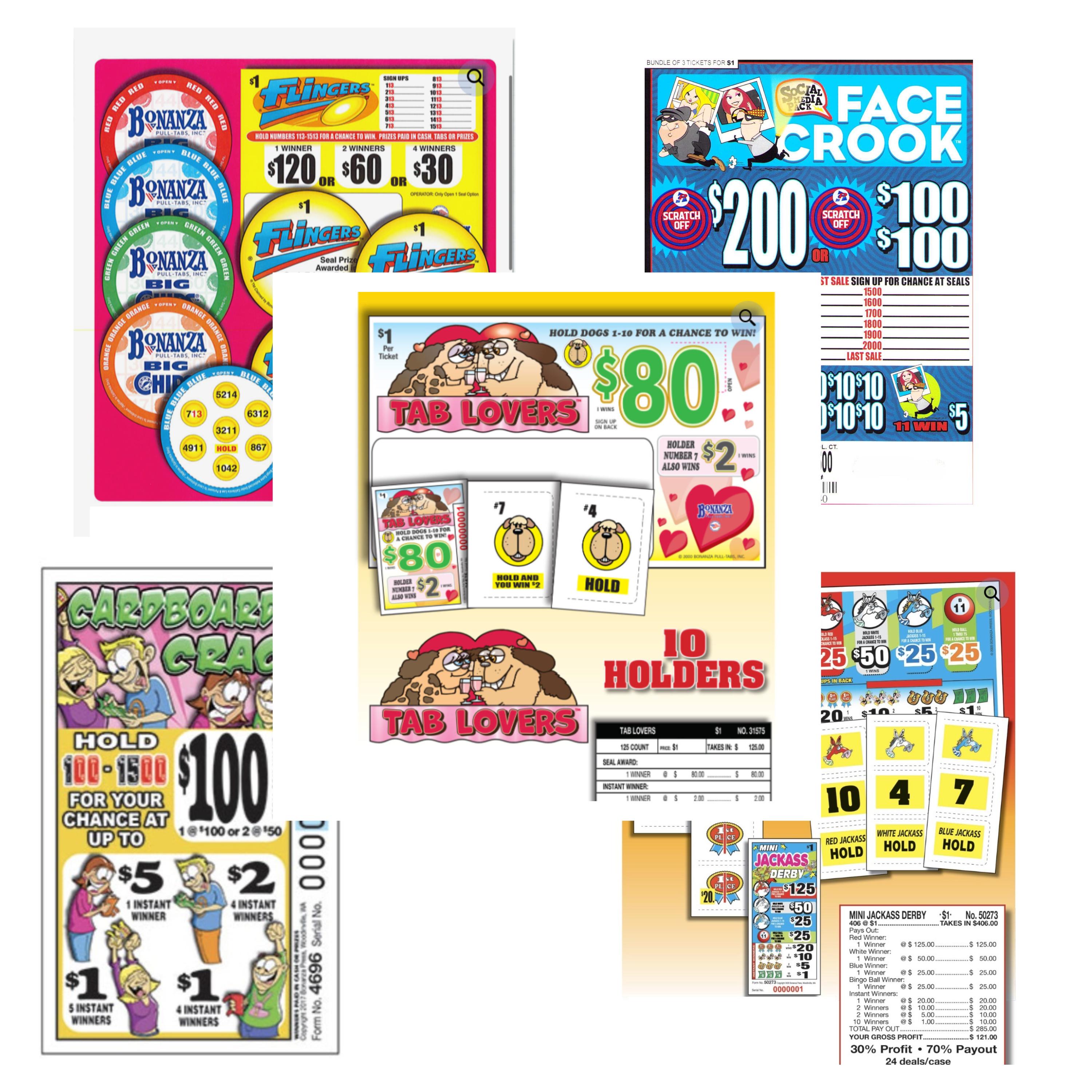 Pull Tab Tickets – Hard Card - Game - 5 Pack - Variety Pack - Etsy