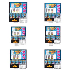 May include: Multiple Fast Tab game card sets. Each set features a colorful design with the text "Fast Tab" and various prize amounts, including $80, $40, and $20. Each set includes 10 holders.