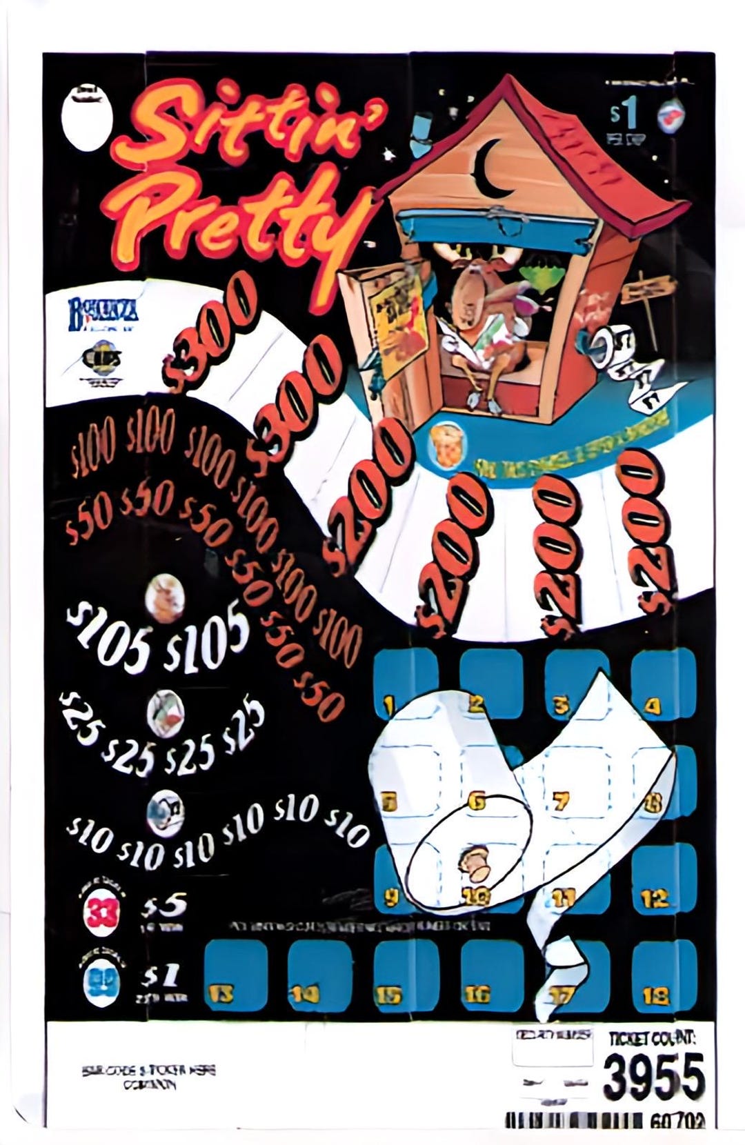 Pull Tab Tickets - Chips - Game - Pick Board - Sittin Pretty - 3,955 Ct ...