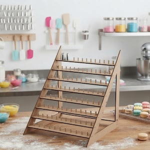 Laser Cut Piping Tip Organizer Digital File SVG DXF Cake Decorating Nozzle Display Rack Pattern 90 Peg Storage Plan for CNC Router