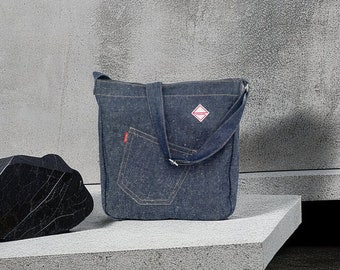 Unisex Bag, Cute Top Handle Bag, Washed Denim Shoulder Bag, Stylish Crossbody Bag, Asymmetrical Denim Bag, Daily Bag, Gift for Him or Her