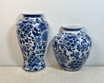 Set di 2 vasi da parete vintage in porcellana blu e bianca, fioriere tascabili a parete, ceramica Centrum