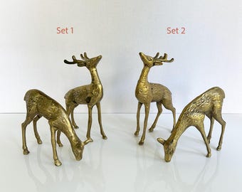ヴィンテージの真鍮製鹿の置物 - 6インチの子鹿/子鹿の彫刻、ミッド