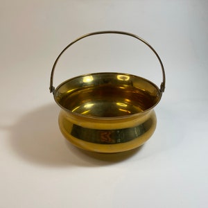 Vintage Heavy Solid Brass Round Planter with Handle, Brass Basket Planter