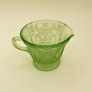 Vintage Federal Green Uranium Glass Madrid Creamer, 1930s Depression Glass, Vaseline Glass, Green Glowing Glass