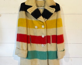 Vintage Hudson's Bay Jacket Wool Women's Coat Point Blanket Striped Small *with Flaws*