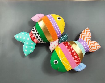 Patchwork Fish Plush Sewing Pattern: Rainbow Fabric Scraps Soft Toy (PDF Download)