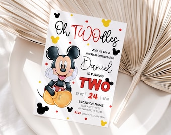 Editable Oh Twodles Birthday Invitation Boy 2nd Birthday Invite Cute Mouse Second Birthday Party Oh Twodles Invite Mickey Birthday Invite