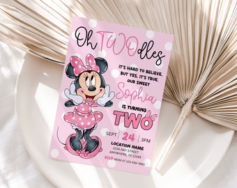 Editable Oh Twodles Birthday Invitation Minnie 2nd Birthday Cute Mouse Second Birthday Invite Oh Twodles Invitiation Boho Minimalist Invite